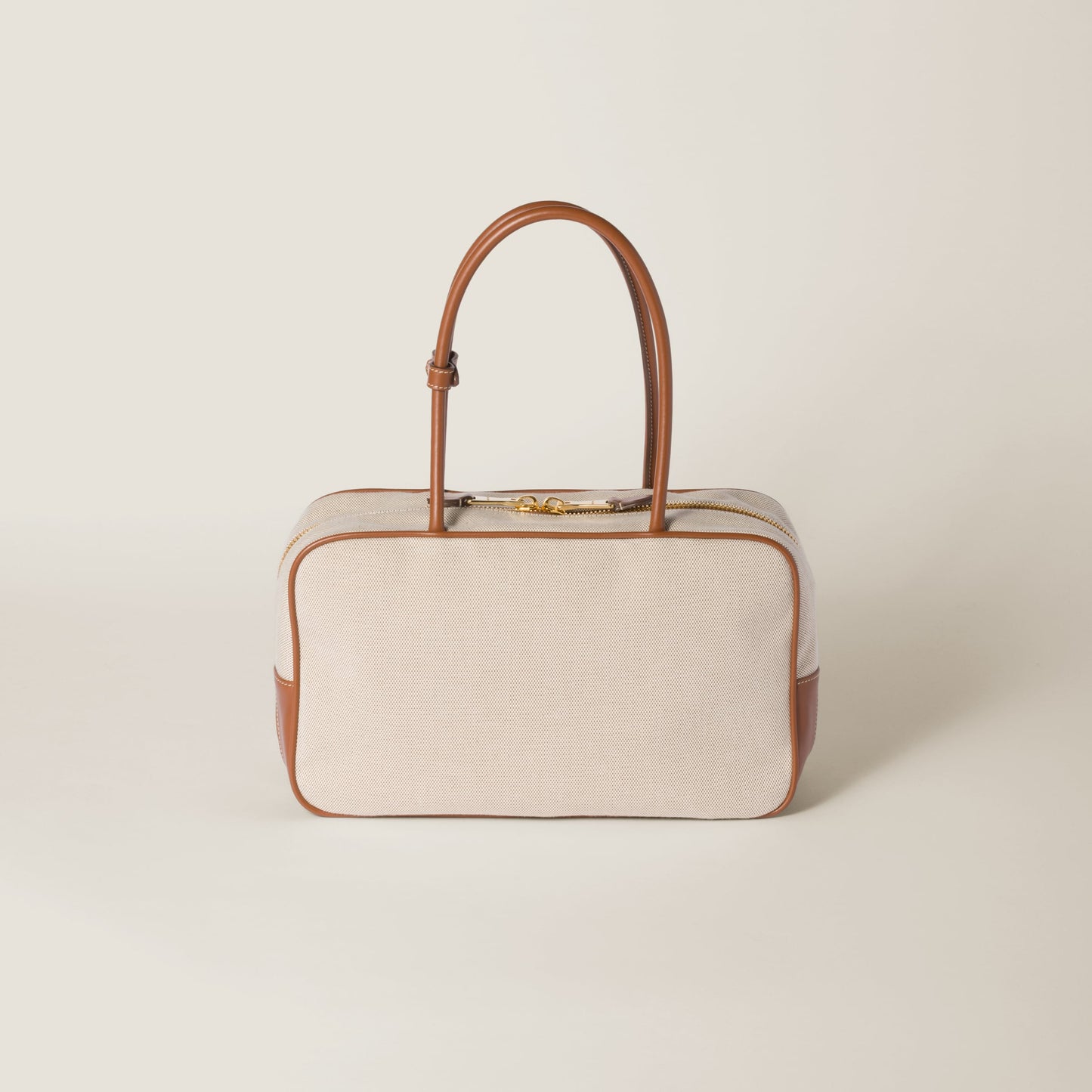 Beige/Brandy Beau Canvas and Leather Bag