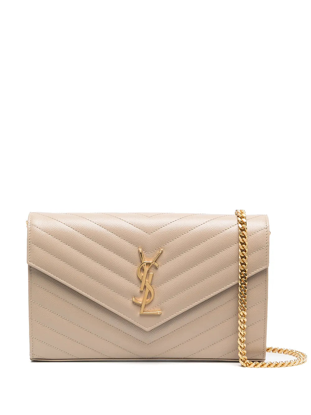 YSL CASSANDRE pink envelope chain wallet in lambskin