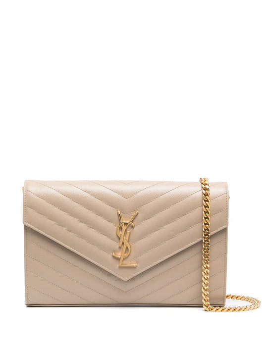 YSL CASSANDRE pink envelope chain wallet in lambskin