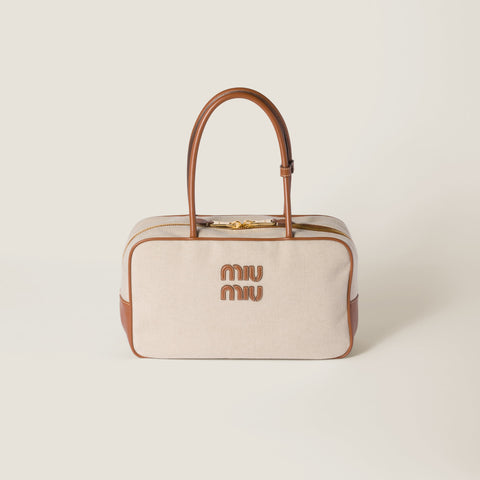 Beige/Brandy Beau Canvas and Leather Bag