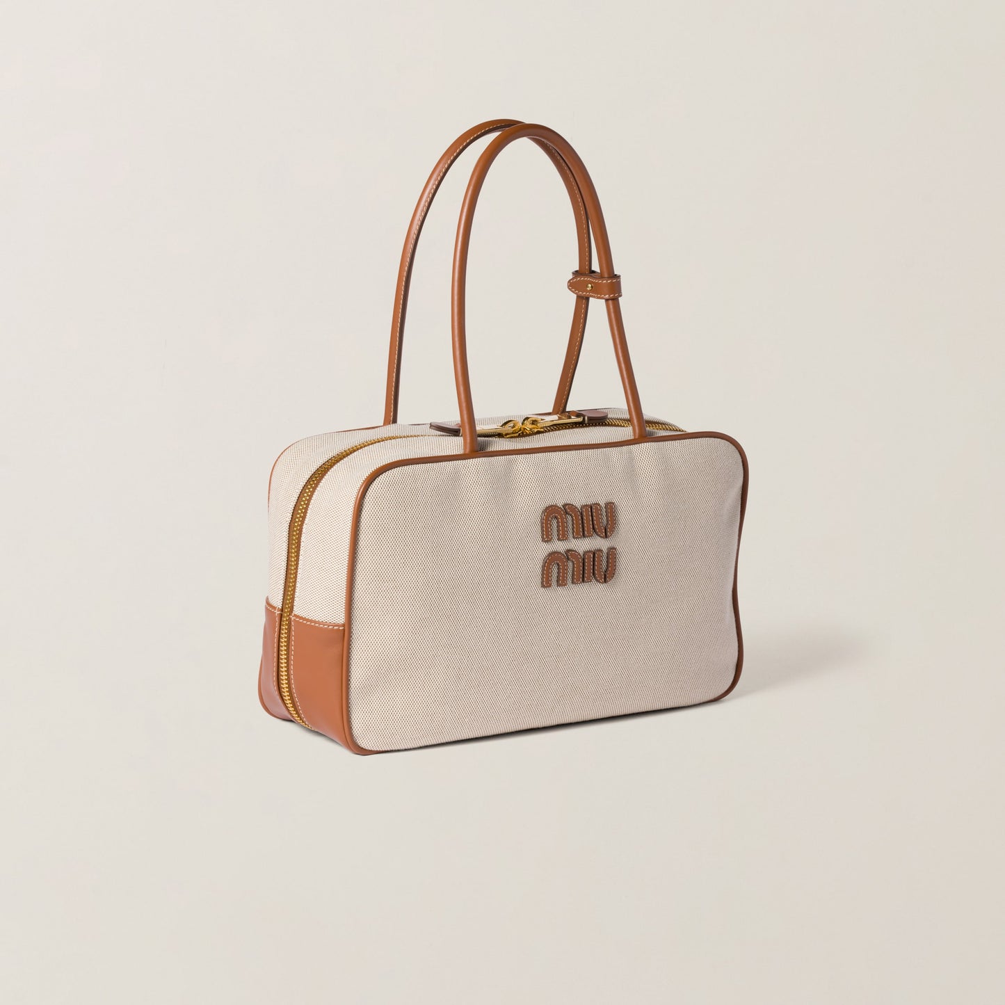 Beige/Brandy Beau Canvas and Leather Bag