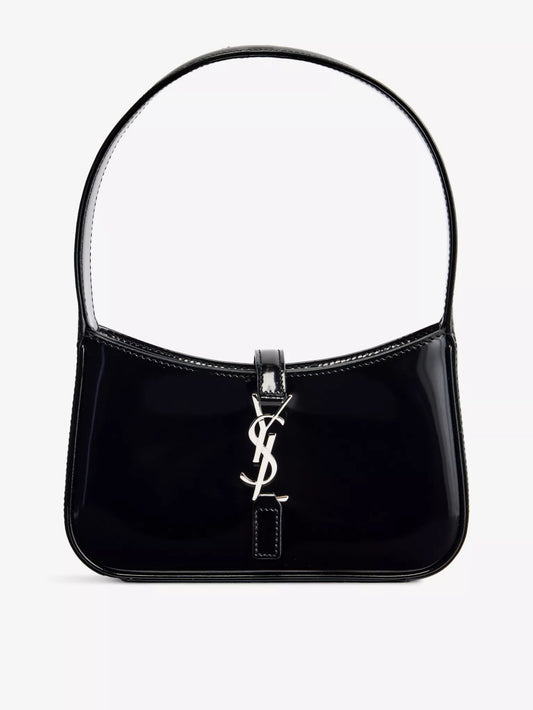 Saint Laurent Le 5 à 7 black Patent Leather Shoulder Bag with silver Hardware