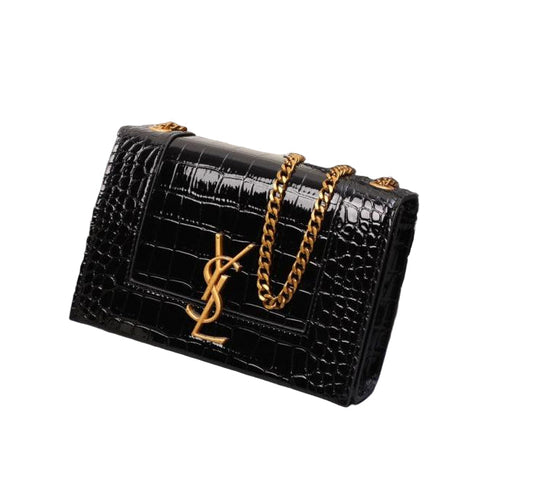 Saint Laurent Small Kate Crocodile-Embossed  Leather Chain Bag with YSL Logo 20 cm