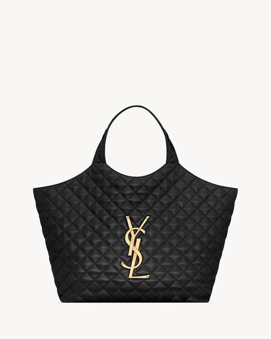 Saint Laurent Maxi Shopping Bag with Jewel Cassandre Logo_ Black With Gold Hardware