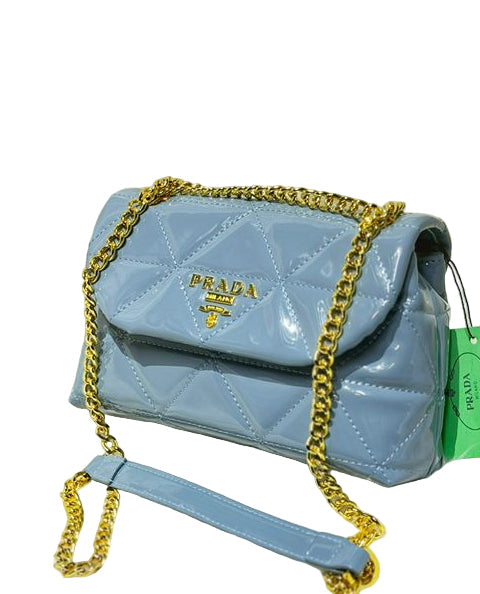 Prada Spectrum Baby blue Patent Leather with Gold Hardware 24 cm