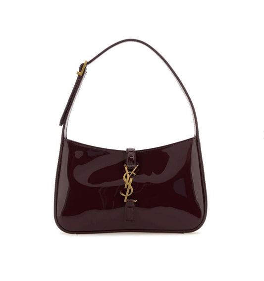 Saint Laurent Le 5 à 7 Shiny Leather Bag in Elegant Brown 25 cm