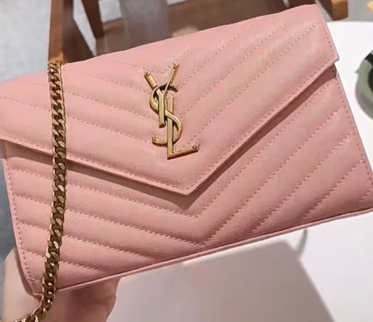 Saint Laurent Solferino Shoulder Bag in Rose Pink Box Leather with Gold Cassandre Hardware 23 cm