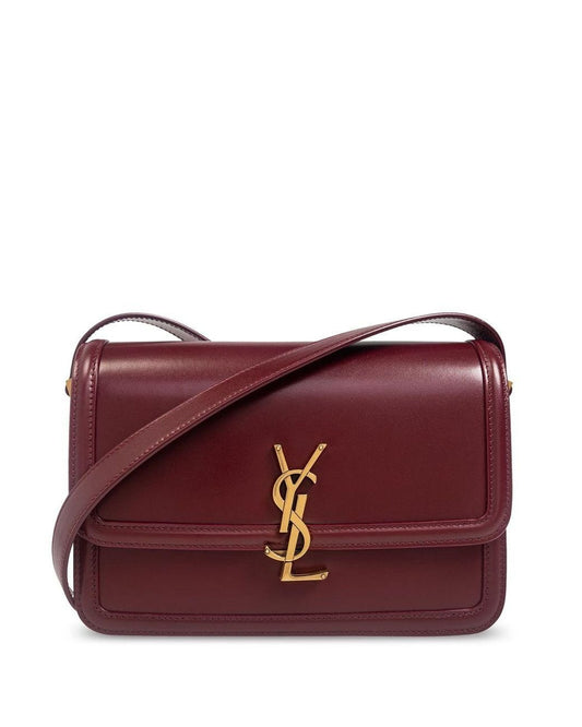 Saint Laurent Solferino Shoulder Bag in Burgundy Box Leather with Gold Cassandre Hardware 23 cm