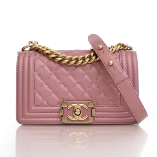 Chanel Boy Bag in Pink Quilted Lambskin with Gold Hardware