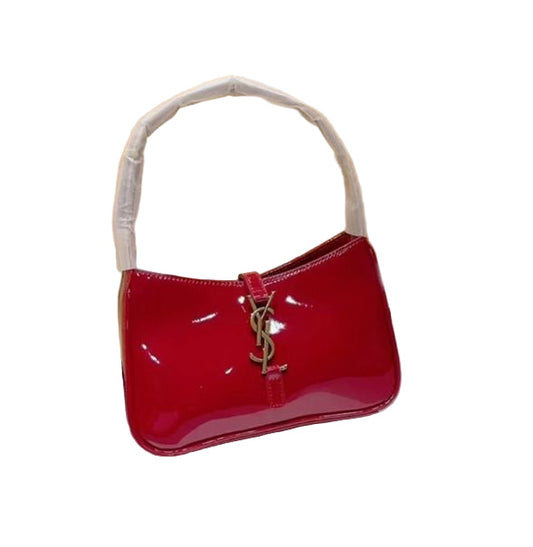 Saint Laurent Le 5 à 7 Red Patent Leather Shoulder Bag with Gold Hardware 25 cm