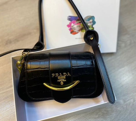 Prada Sidonie Shoulder Bag in Black Saffiano Leather with Gold Hardware