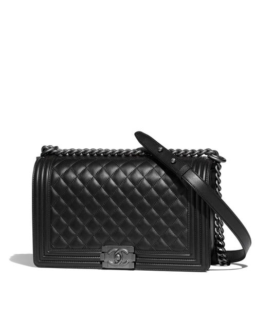 Chanel Boy Bag in Black Quilted Lambskin with Silver Hardware