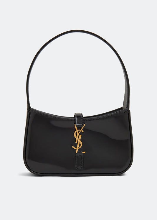 Saint Laurent Le 5 à 7 black Patent Leather Shoulder Bag with Gold Hardware