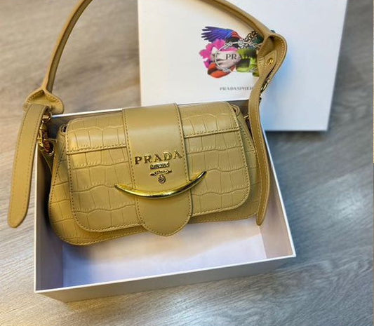 Prada Sidonie Shoulder Bag in Beige Saffiano Leather with Gold Hardware