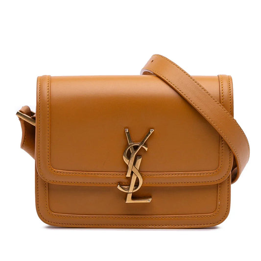 Saint Laurent Solferino Shoulder Bag in Camel Brown Box Leather with Gold Cassandre Hardware 23 cm