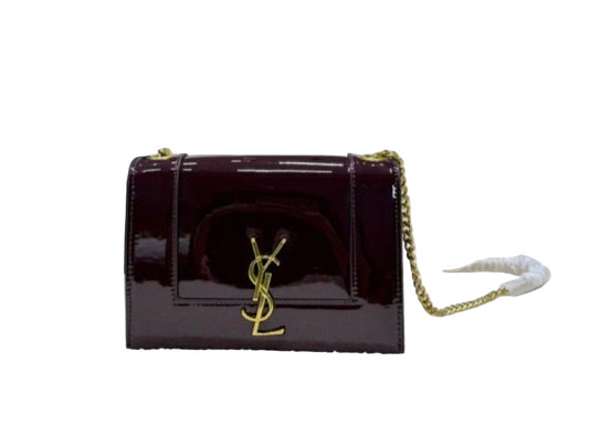 Saint Laurent Small Kate Burgundy Leather Chain Bag with YSL Logo 20 cm