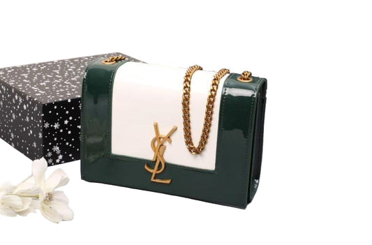 Saint Laurent Small Kate Olive Leather Chain Bag with YSL Logo 20 cm